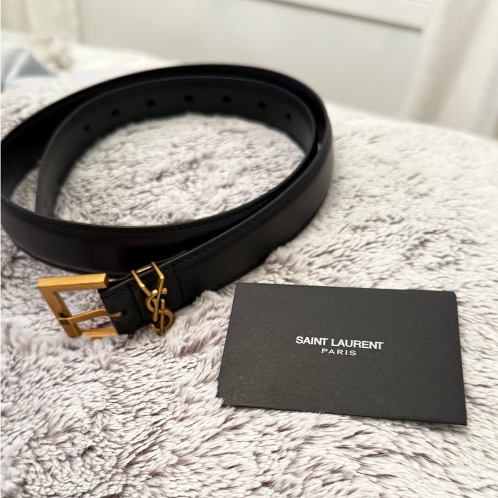 Saint Laurent Black Belt with Gold Buckle